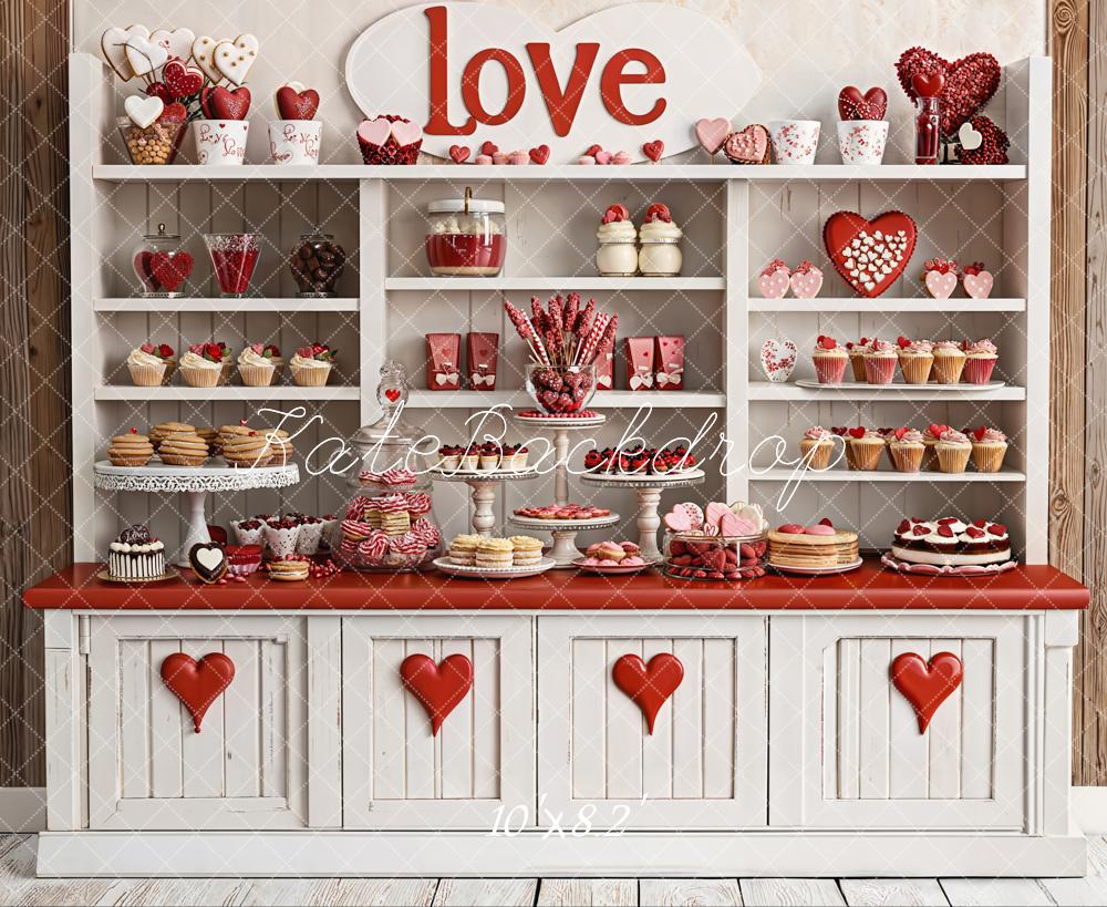 Kate Valentine's Day Kitchen Dessert Hearts Cupcakes Sweets Backdrop Designed by Emetselch