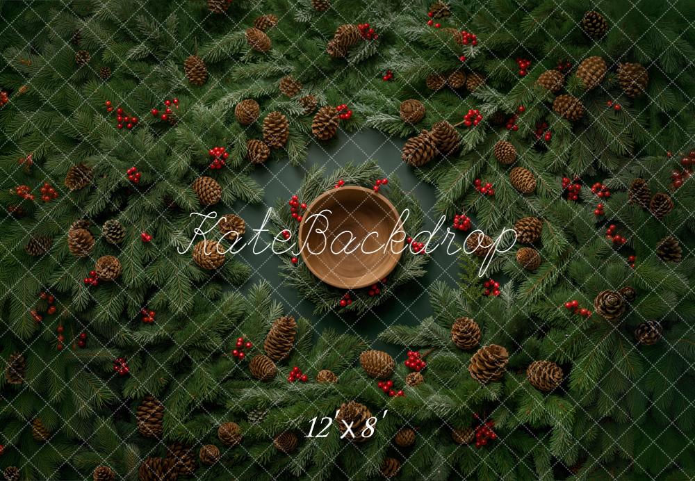 Kate Christmas Newborn Pine Wreath Bowl Pinecones Floor Backdrop Designed by Chain Photography