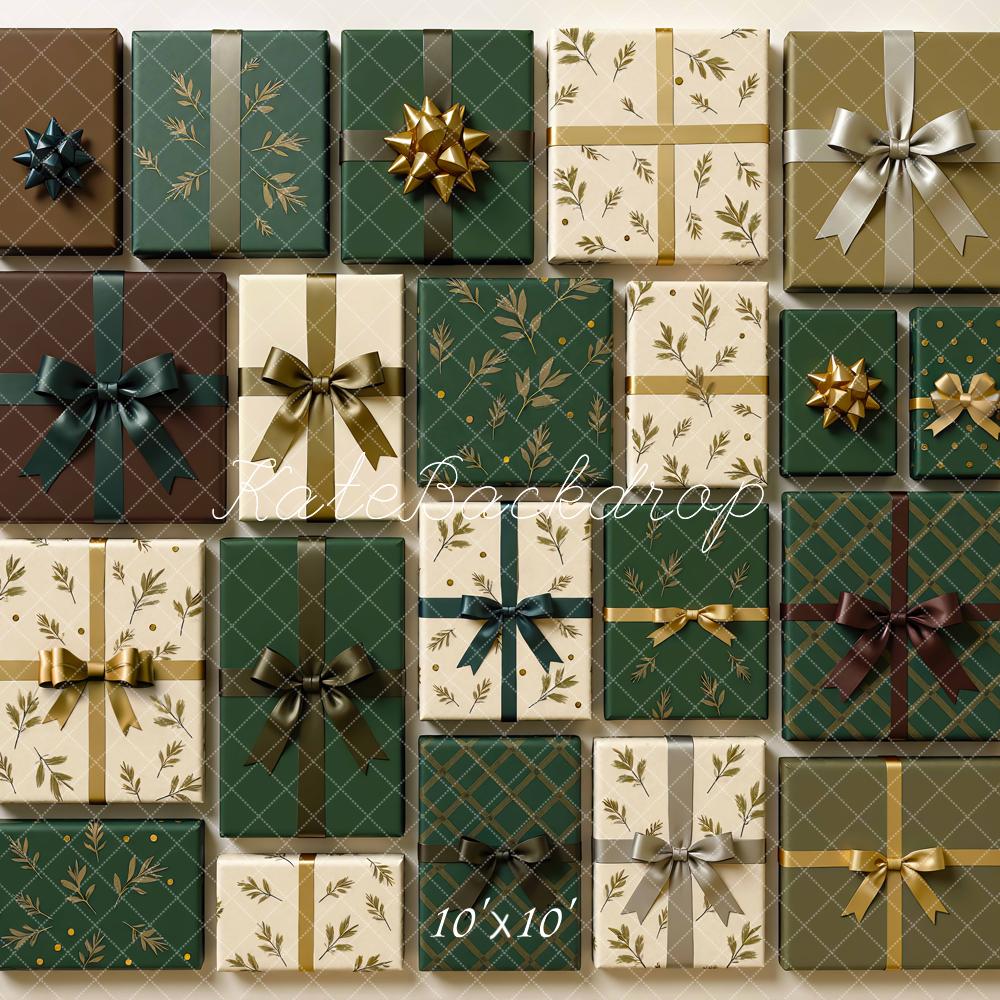 Kate Christmas Green Gift Packages Wall Backdrop Designed by Mini MakeBelieve