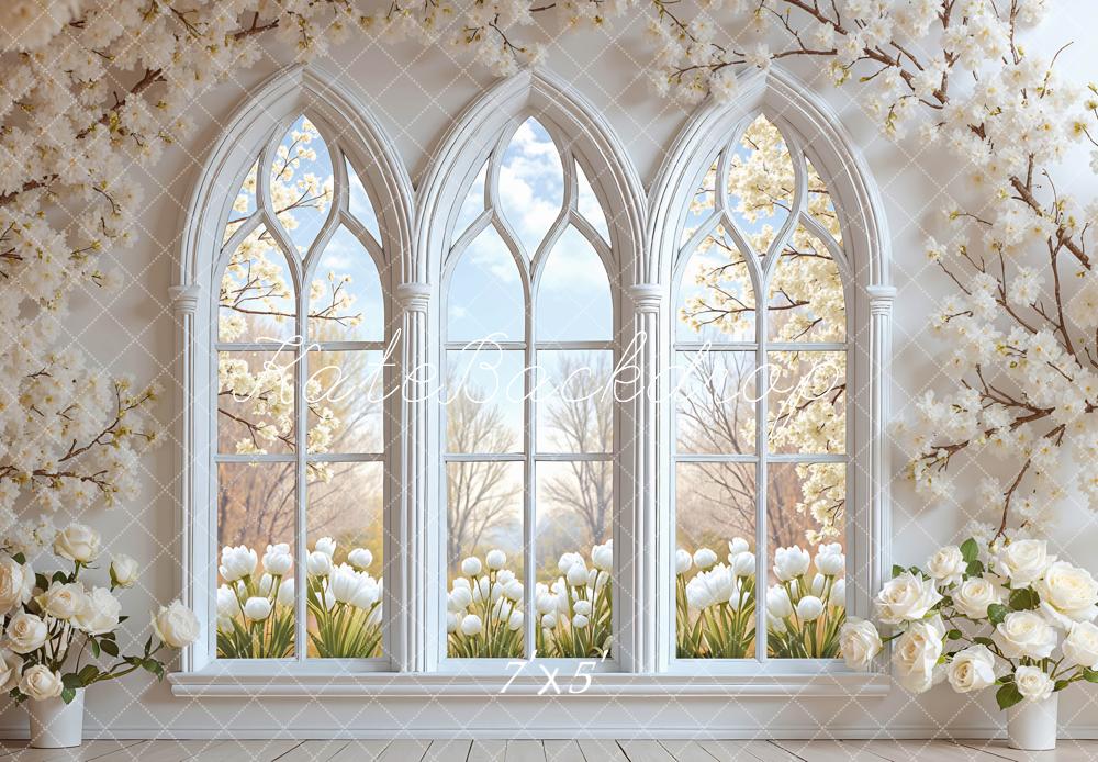 Kate Spring Floral Arch Window White Blossoms Backdrop Designed by Mini MakeBelieve