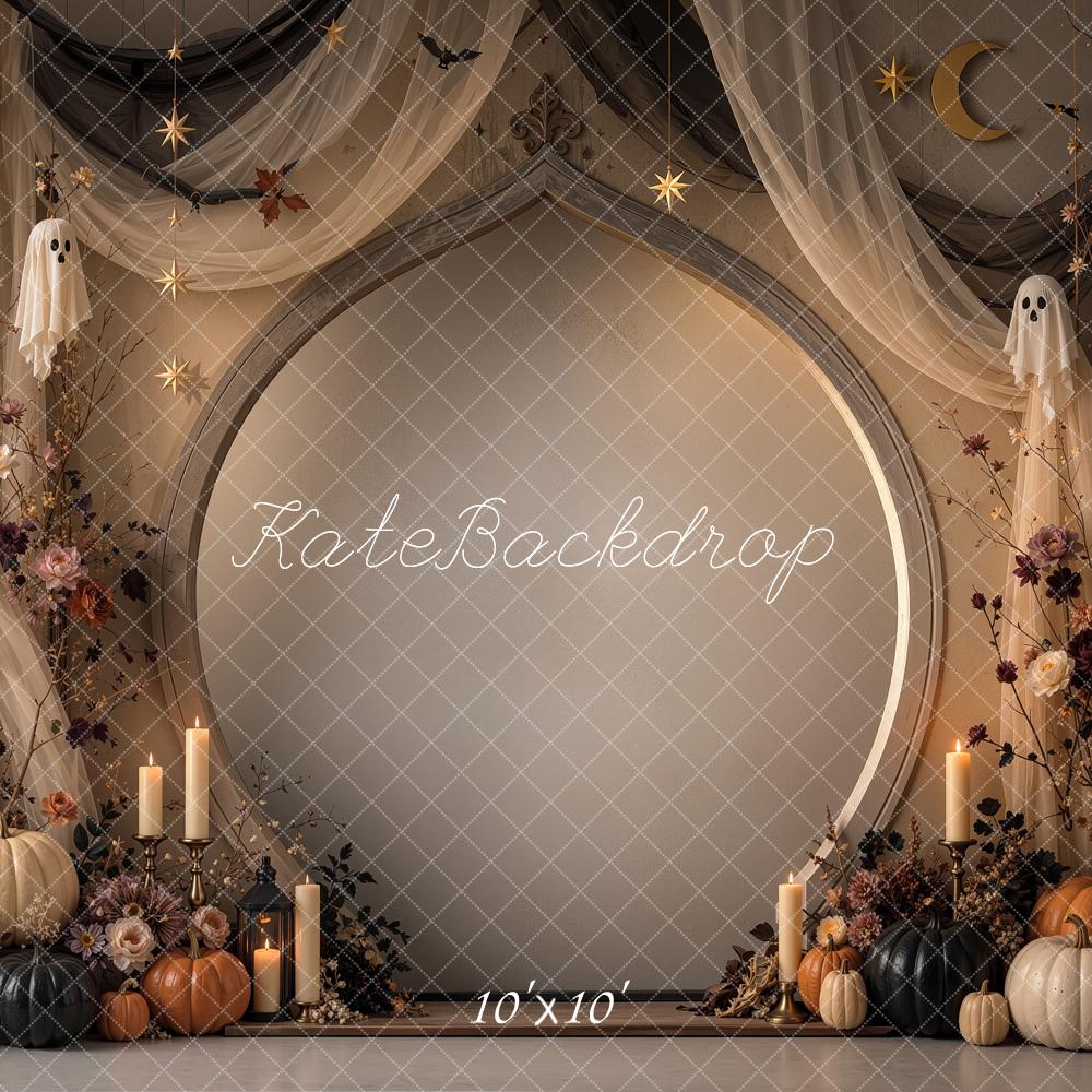 Kate Halloween Gothic Pumpkin Ghost Floral Drapes Arch Printed Backdrop Designed by Shutter Swan Studios