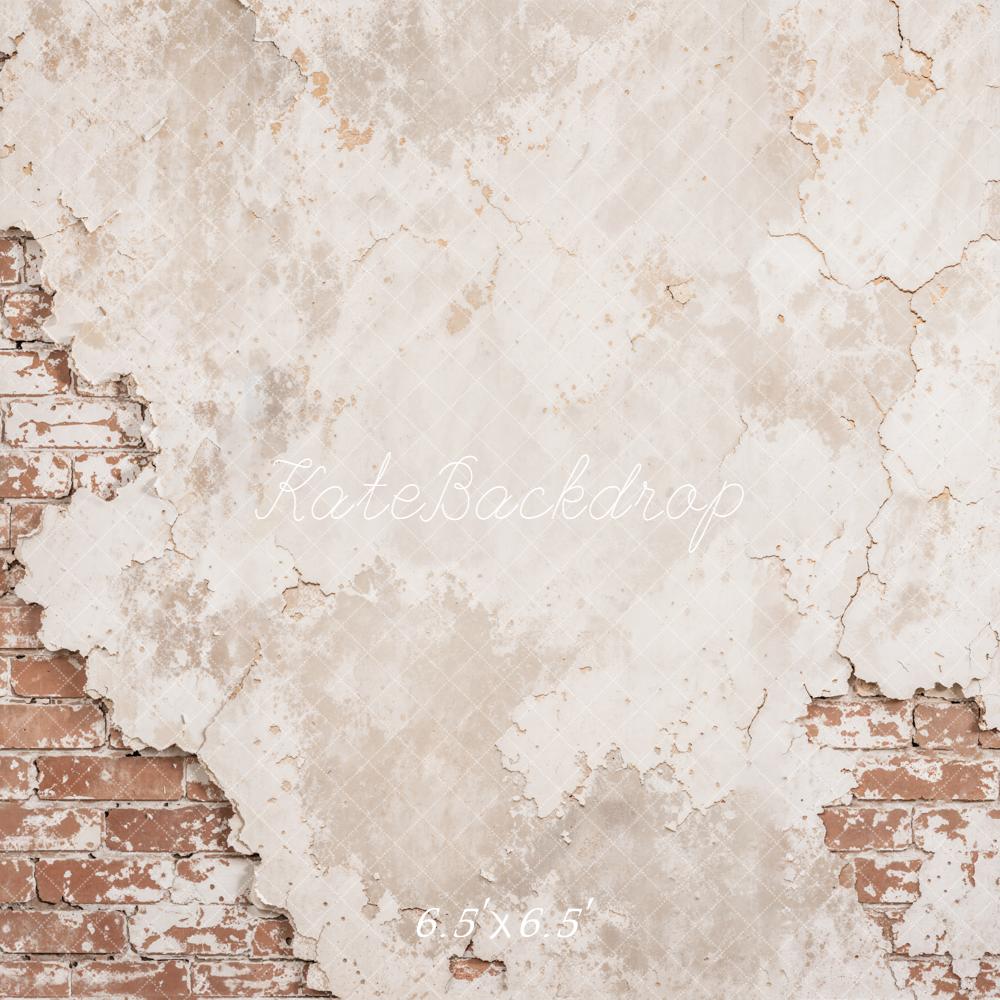 Kate Distressed Plaster Beige Brick Wall Printed Backdrop Designed by Kate Image