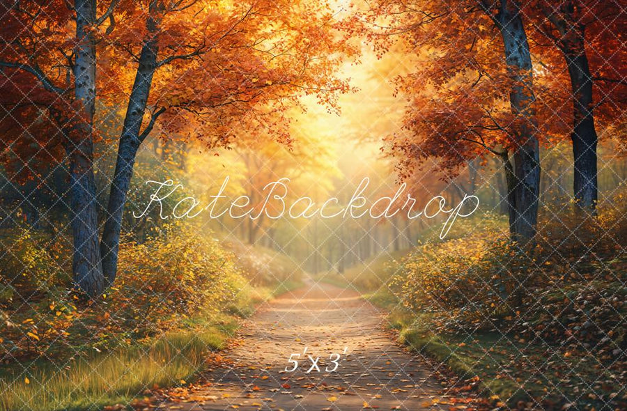 Golden Autumn Forest Path Backdrop