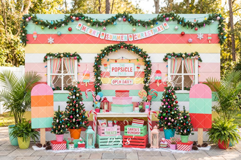Kate Christmas Summer Popsicle Patio Candy Trees Printed Backdrop Designed by Patty Roberts