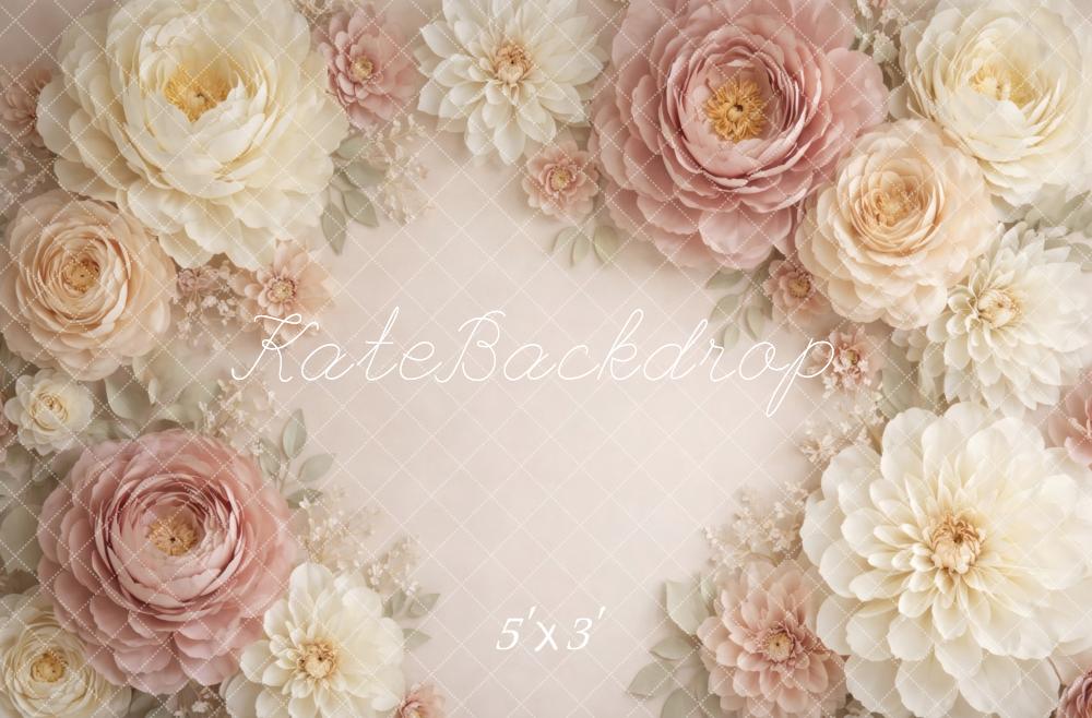 Kate Floral Cream Blush Flower Arch Printed Backdrop Designed by Vertigo Productions