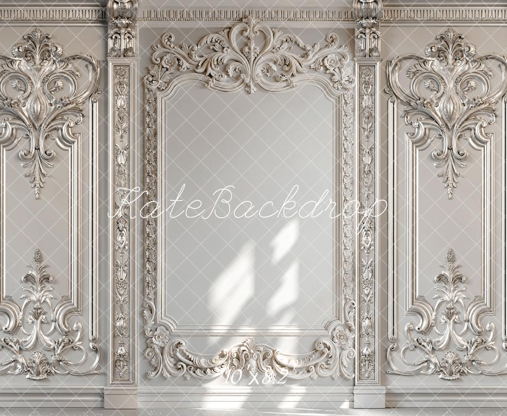 Kate Vintage Wall Baroque Ornate White Printed Backdrop Designed by Mini MakeBelieve