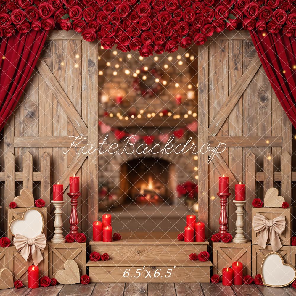 Kate Valentine's Day Red Roses Barn Doors Candles Backdrop Designed by Mini MakeBelieve