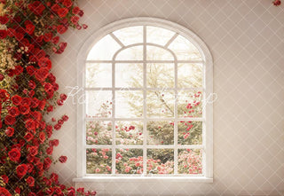 Kate Valentine's Day Floral Window Roses Printed Backdrop Designed by Emetselch