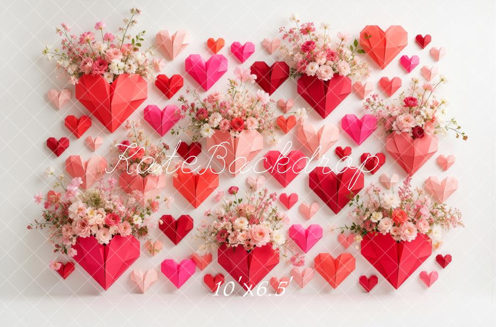 Kate Valentine's Day Origami Heart Flower Wall Printed Backdrop Designed by Ashley Ward