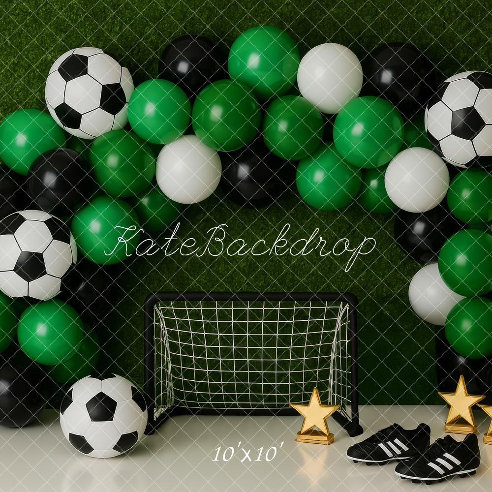 Kate Cake Smash Soccer Balloon Arch Green Backdrop Designed by Patty Roberts