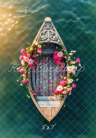 Zomer Bloemen Boot Meer Zonlicht Foto Achtergrond Designed by Laura Bybee