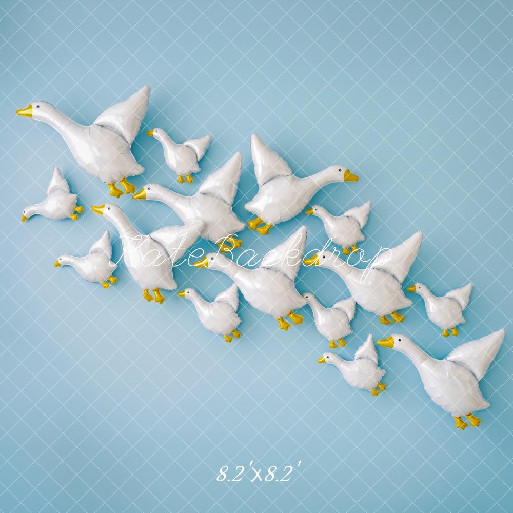Kate Cake Smash Flying Duck Balloons Blue Wall Printed Backdrop Designed by Patty Roberts