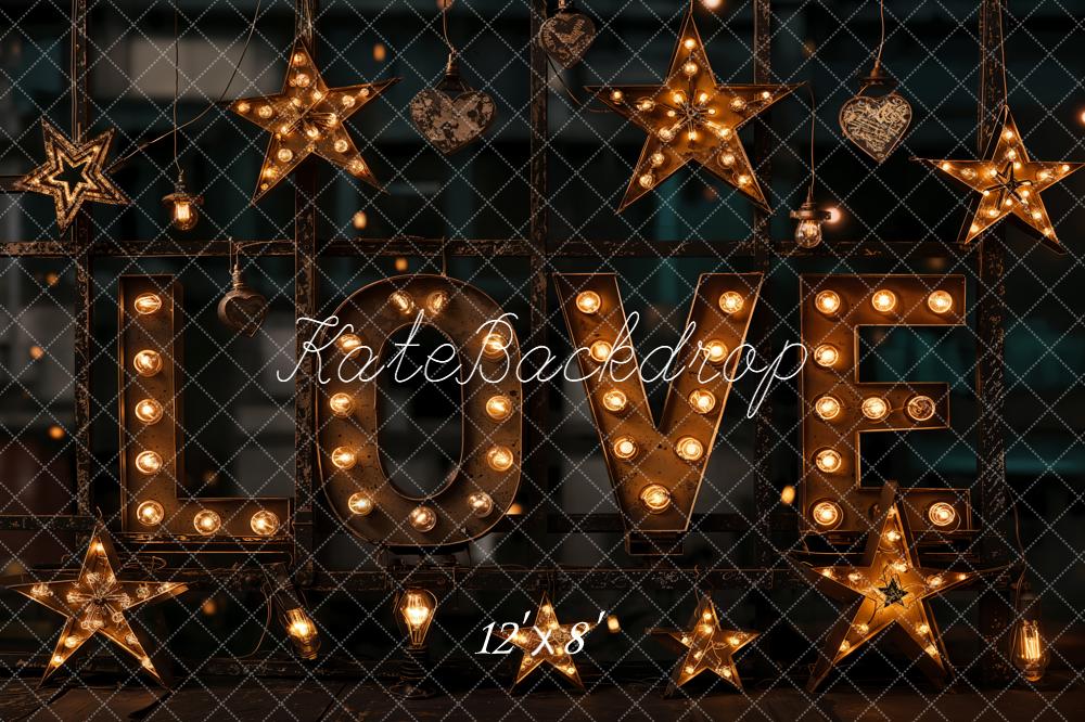 Kate Valentines Love Marquee Letters Star Lights Backdrop Designed by Emetselch