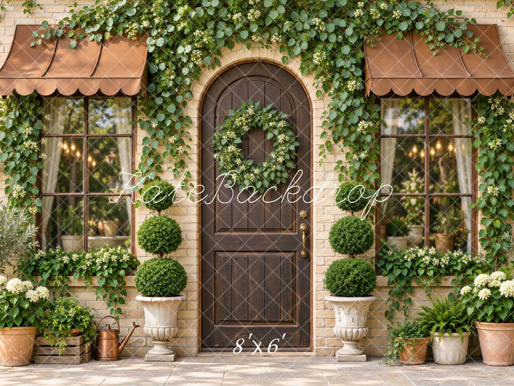 Kate Spring Doorway Ivy Covered Brick Arched Doorway Plants Flowers Printed Backdrop Designed by Emetselch
