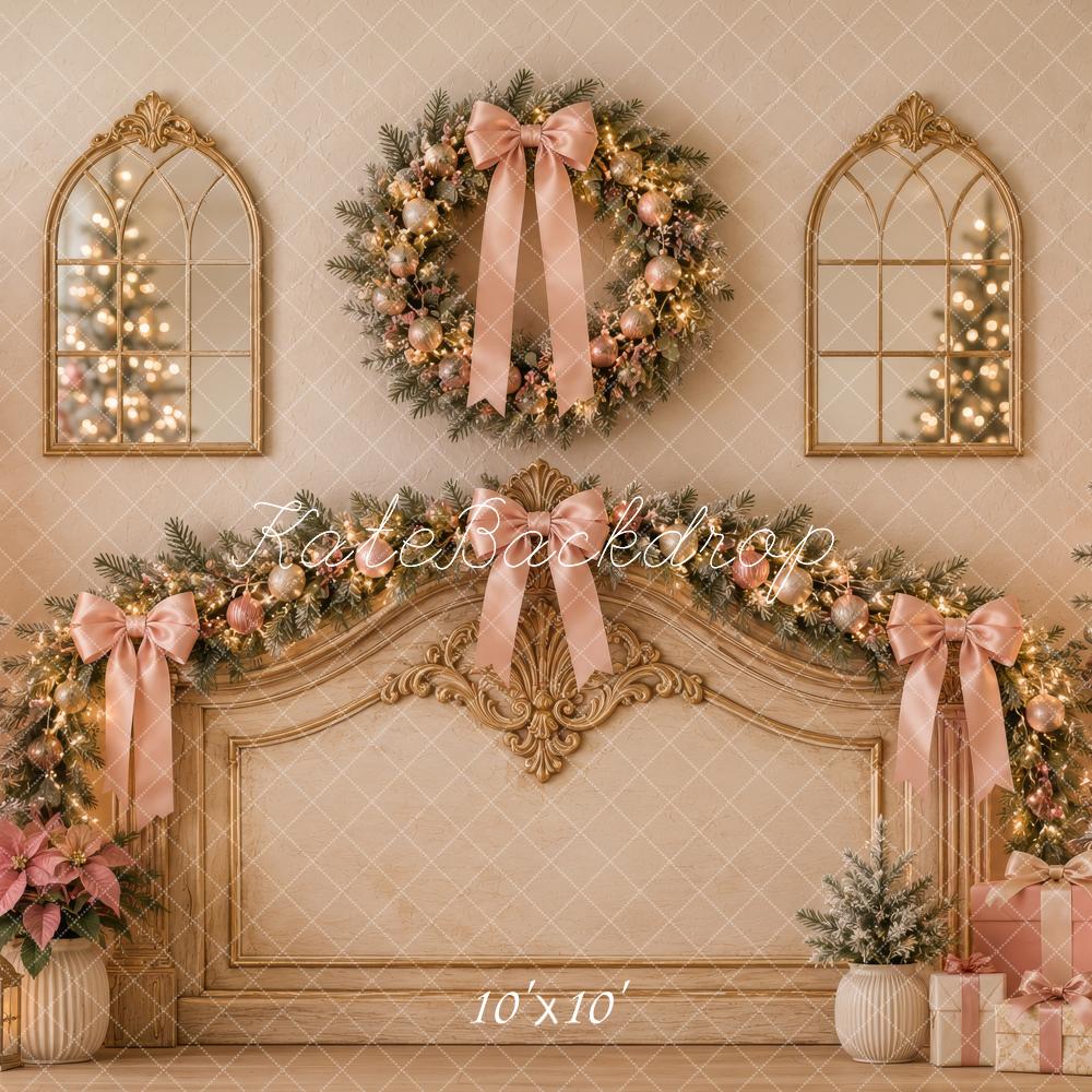 Kate Christmas Headboard Wreath Trees Ribbon Bows Printed Backdrop Designed by Megan Leigh Photography