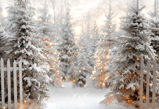 Kate Christmas White Forest Wooden Fence Printed Backdrop Designed by Emetselch
