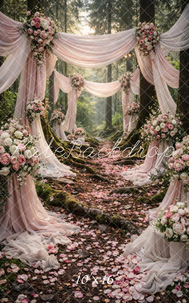 Kate Sweep Forest  Wedding Aisle Blush Drapes Flower Arch Printed Backdrop Designed by Vertigo Productions