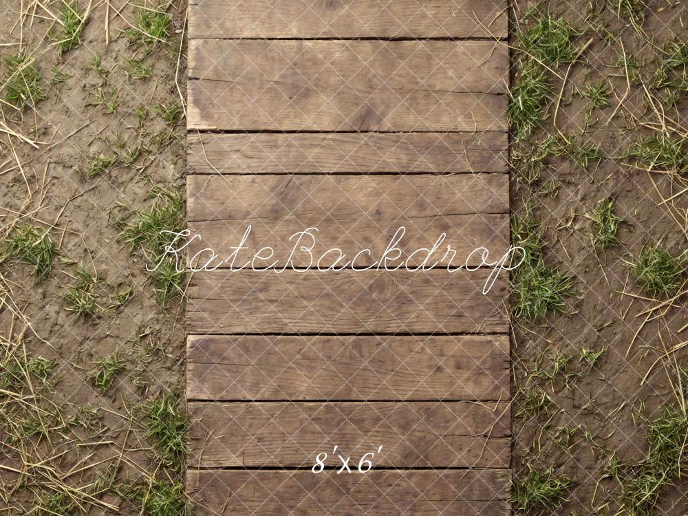 Kate Wooden Pathway with Dirt and Grass Floor Backdrop Designed by Mini MakeBelieve