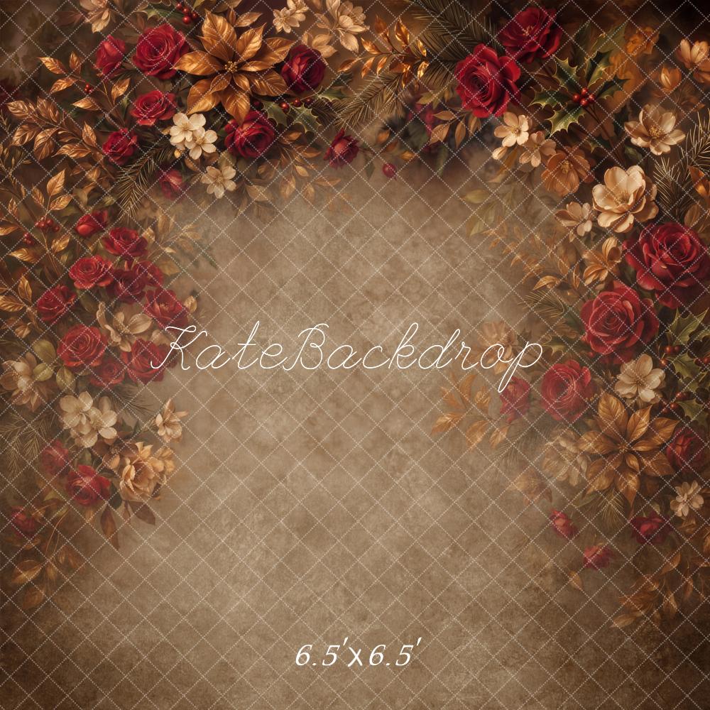 Kate Fine Art Rose Floral Arch Brown Texture Printed Backdrop Designed by Chain Photography