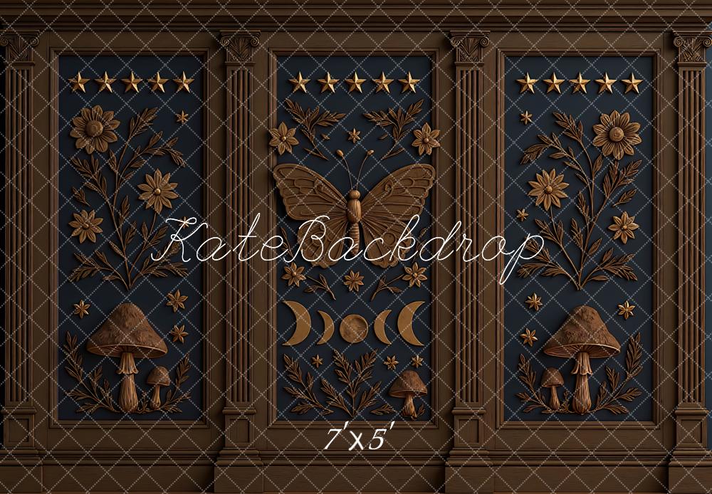 Kate Butterfly Moon Moth Mushroom Floral Panel Backdrop Designed by Mini MakeBelieve