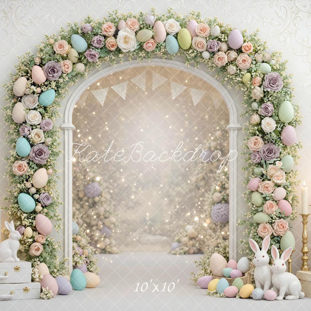 Kate Easter Bunny Flower Arch Pastel Eggs Backdrop Designed by Mini MakeBelieve