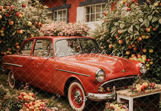 Sfondo di Mela Orchard di Auto d'Epoca Primaverile Disegnato da Emetselch