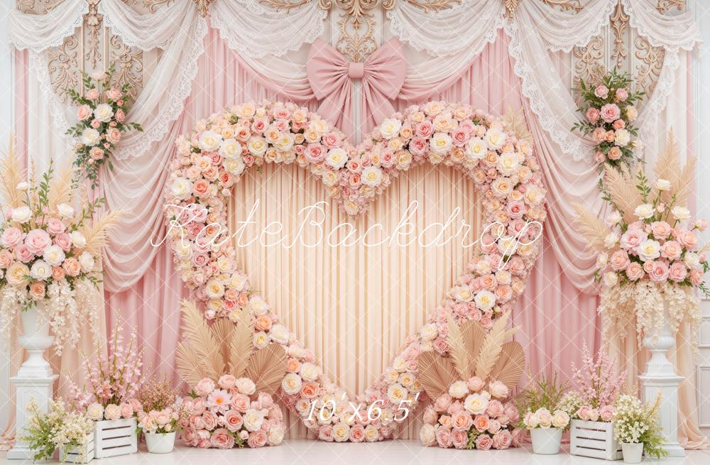 Kate Wedding Pink Heart Flower Arch Printed Backdrop Designed by Mini MakeBelieve