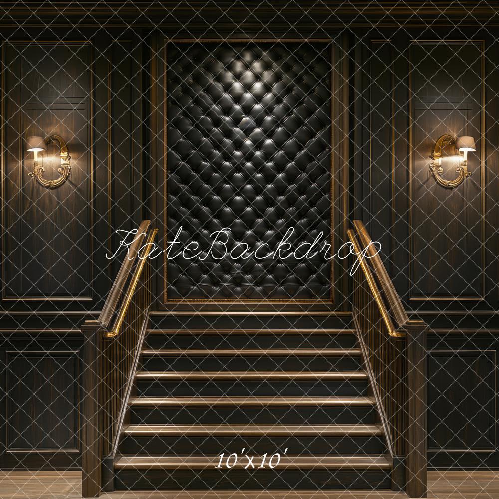 Kate Boudoir Cascading Stairs Black Tufted Wall Backdrop Designed by Mini MakeBelieve