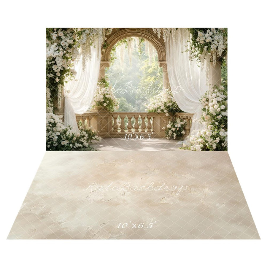 Kate Spring Flower Arch White Roses Draped Curtains Balcony Printed ...