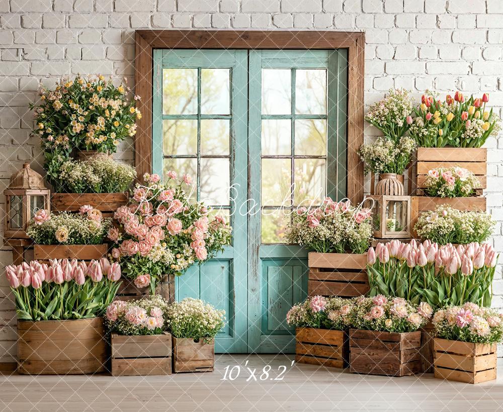 Kate Spring Flower Arch Wooden Crates Blue Door Backdrop Designed by Emetselch
