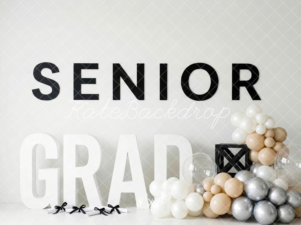 Kate Senior Grad Balloons White Wall Printed Backdrop Designed by Patty Roberts