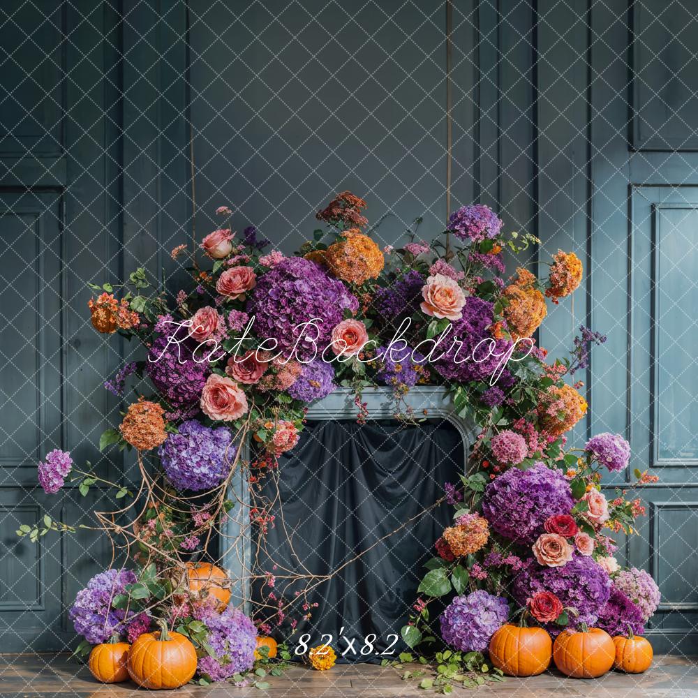fall専用作品 Autumn Elegance Floral Pumpkin Backdrop