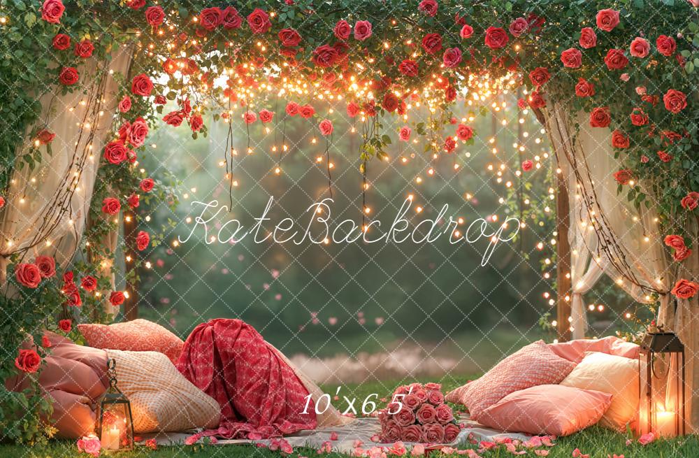 Kate Valentines Rose Arch Cozy Pillows Garden Fairy Lights Backdrop Designed by Emetselch