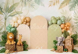Kate Cake Smash Jungle Safari Animals Leaves Balloons Crates Printed Backdrop Designed by Patty Roberts