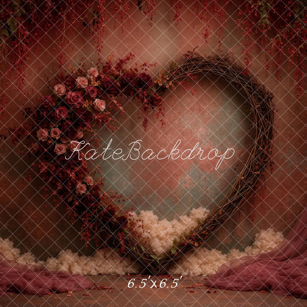 Kate Valentine's Day Burgundy Floral Heart Wreath Printed Backdrop Designed by Ashley Ward
