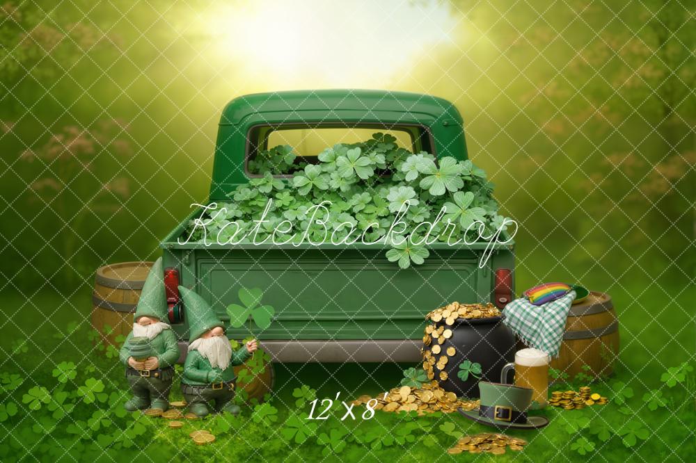 Kate St. Patrick's Day Shamrock Green Truck Gnomes Gold Coins Backdrop Designed by Emetselch