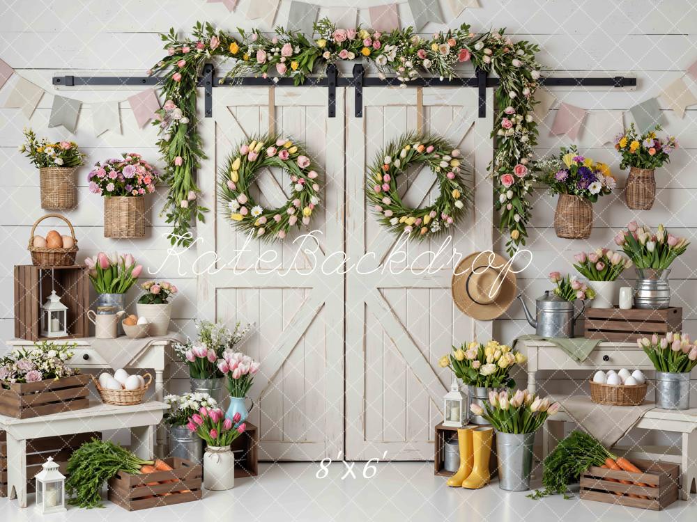 Kate Spring Tulip Wreath Barn Door Backdrop Designed by Mini MakeBelieve