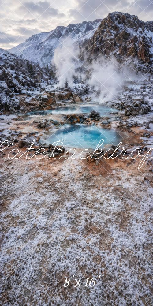 Kate Sweep Winter Snowy Mountain Hot Spring Printed Backdrop Designed by Vertigo Productions