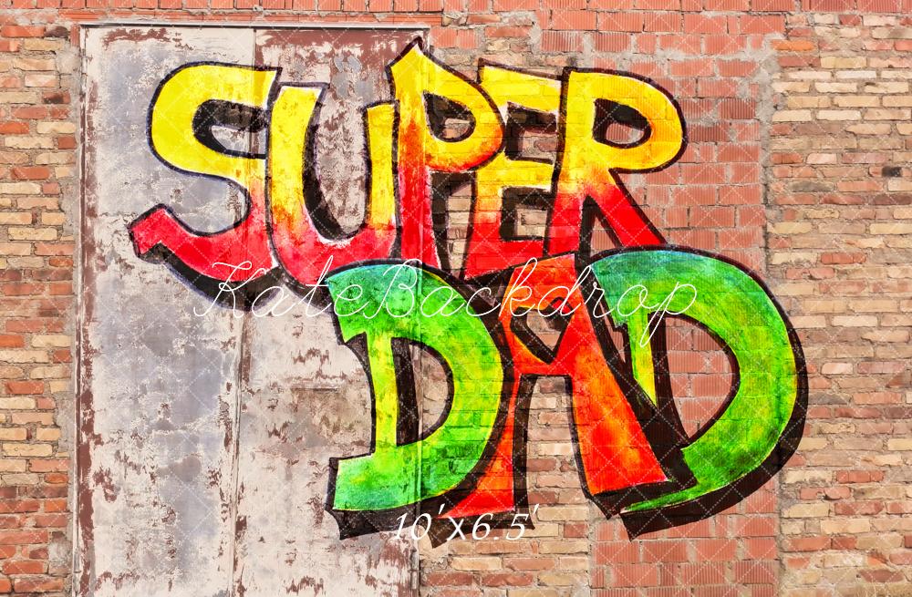Kate Father's Day Graffiti Super Dad Brick Wall Printed Backdrop Designed by Fantasyphotoart