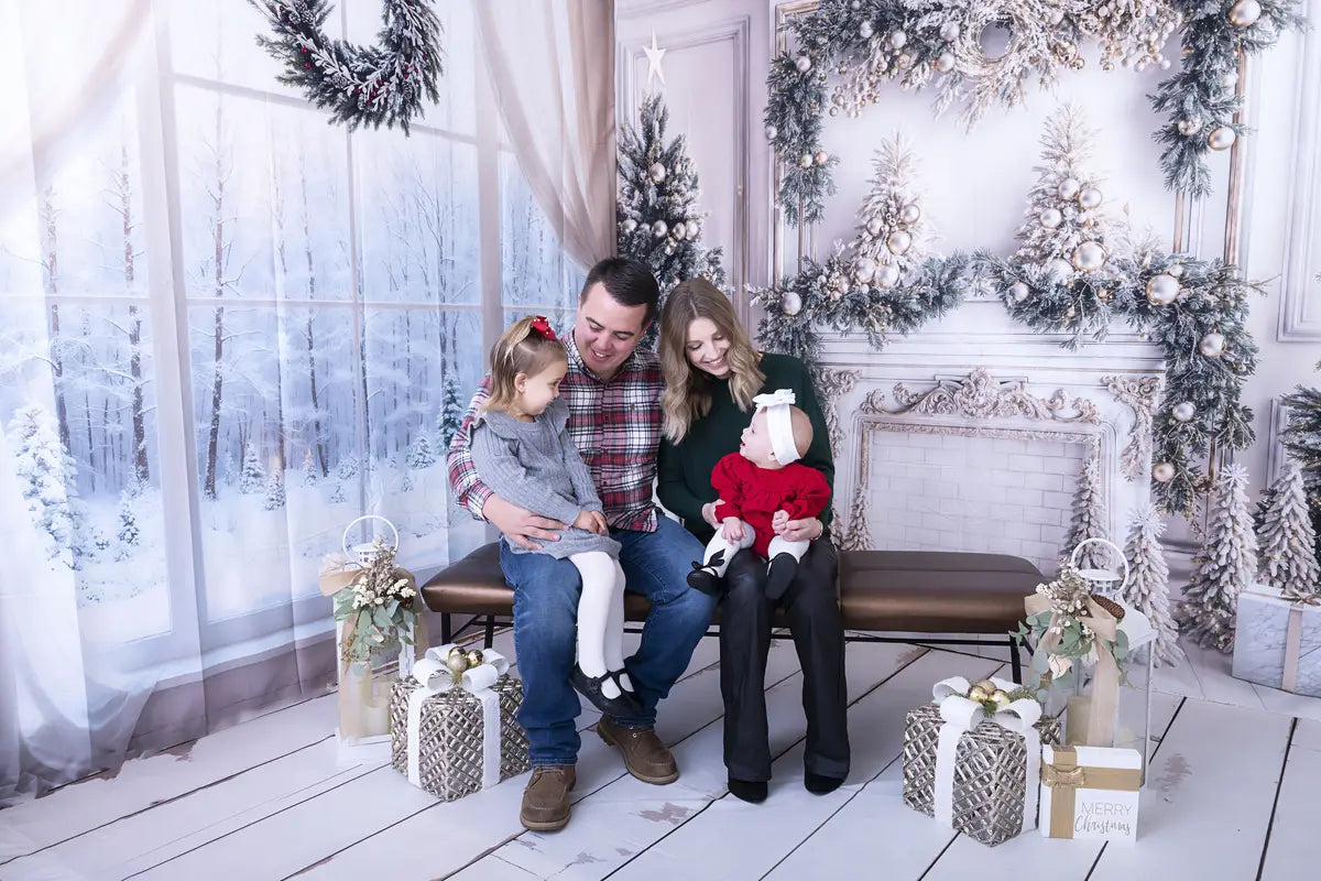 Kate Christmas White Window Wreath Backdrop Designed by Emetselch