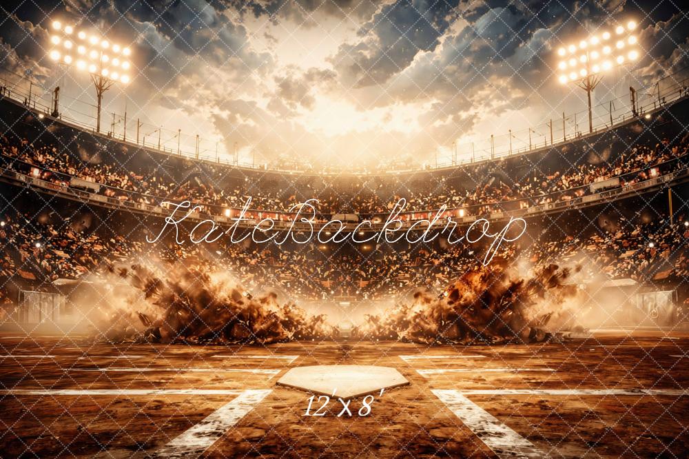 Kate Sports Baseball Stadium Home Plate Crowd Lights Backdrop Designed by Mini MakeBelieve