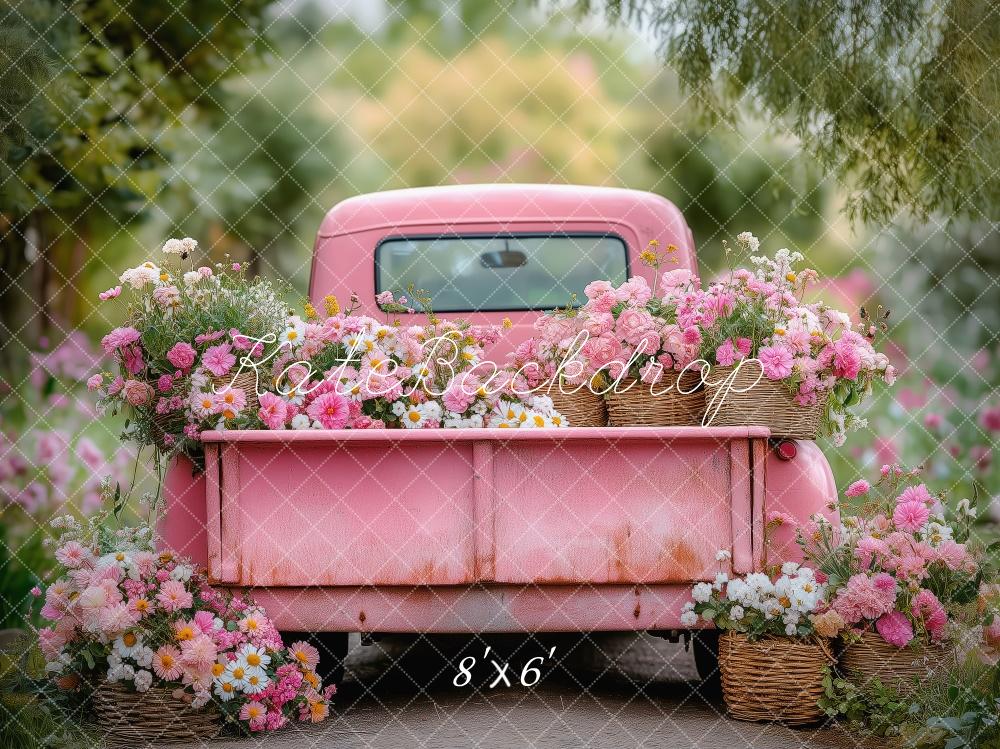 Fondo de flores de camión rosa vintage diseñado por Patty Roberts