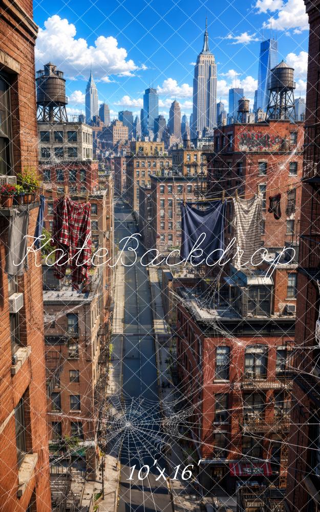 Kate Sweep Super Hero New York City Skyline Spider Web Printed Backdrop Designed by Megan Leigh Photography