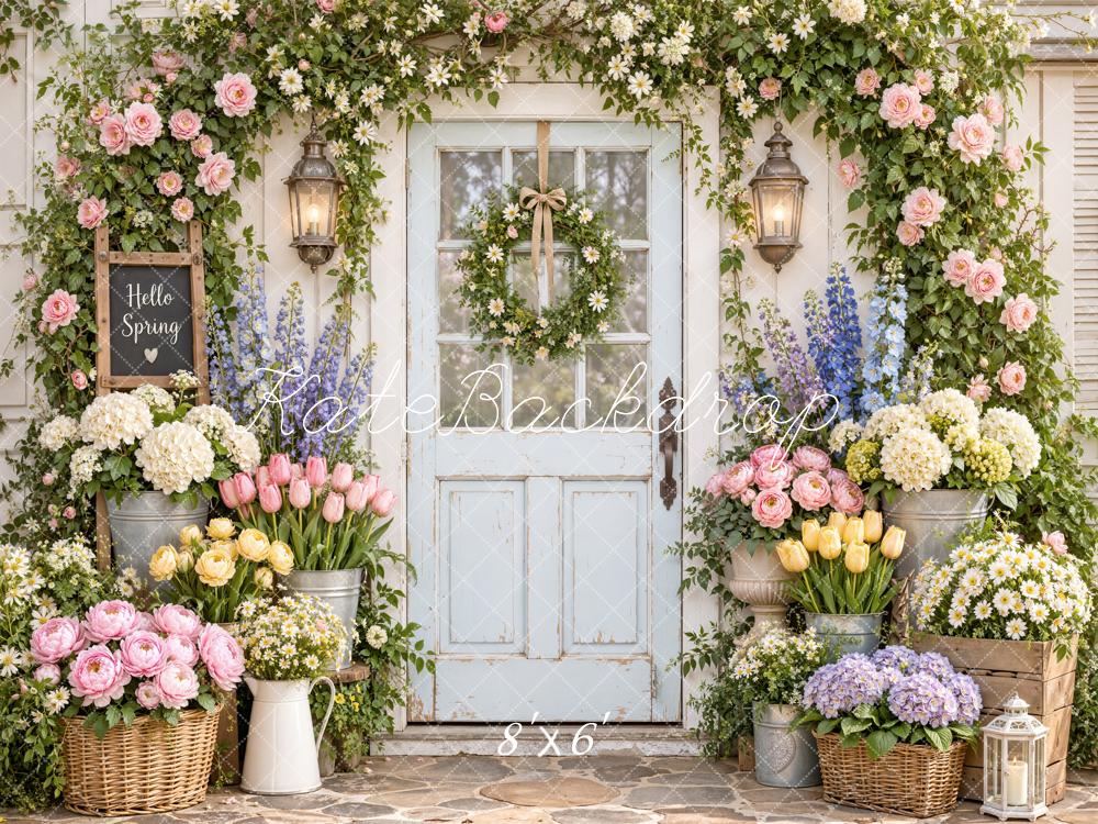Kate Spring Flower Doorway Arch Vintage White Printed Backdrop Designed by Emetselch