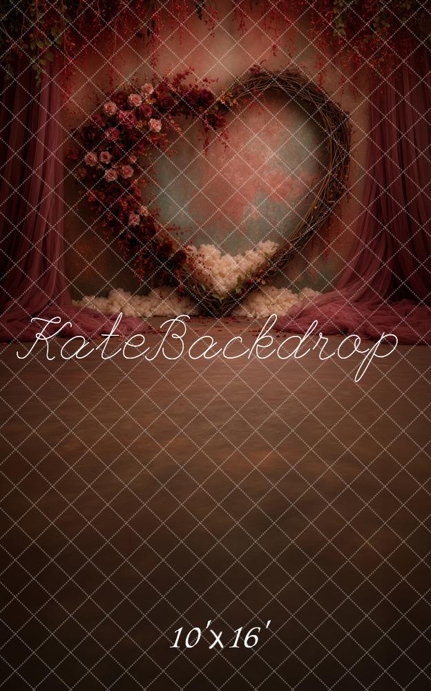 Kate Sweep Valentine's Day Abstract Floral Heart Wreath Burgundy Printed Backdrop Designed by Ashley Ward