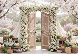 Kate Easter Bunny Flower Arch Door Baskets Printed Backdrop Designed by Mini MakeBelieve