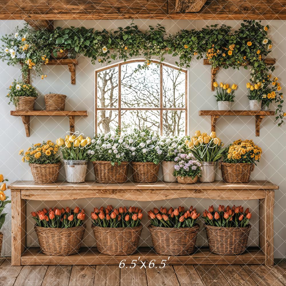 Kate Spring Floral Garden Baskets Backdrop Designed by Emetselch