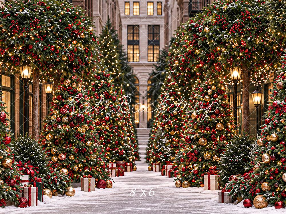 Kate Christmas Tree Shop Snowy City Street Printed Backdrop Designed by Angela Miller