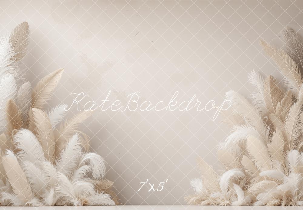 Kate Boho Feather Cream Wall Printed Backdrop Designed by Shutter Swan Studios