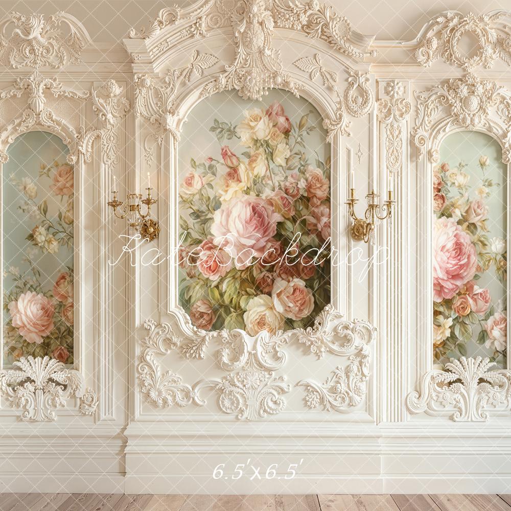 TEST Kate Cream Baroque Vintage Wall Floral Roses Backdrop Designed by Emetselch